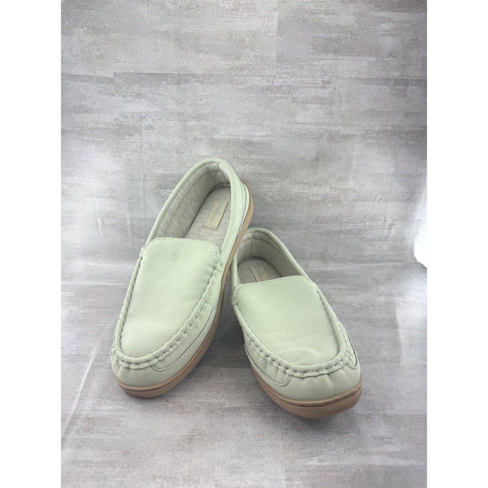 My Slippers My Pillow Women Sz 11 Sage Green Leather Slip On Loafers 74468-07